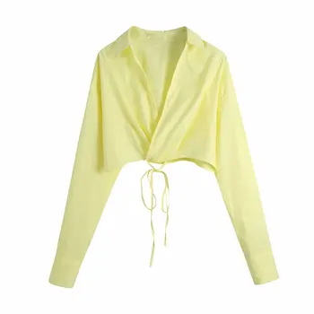 Жълт лък къса риза женска риза oversie блуза, топ офис 2019 бял hming-style za women 2020 2021 sheining BGB1193