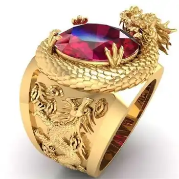 CHUHAN New Fashion Male Graving 3D Stereo Domineering Dragon Ring Подходяща за Празник Банкет Юбилей Бижута за подарък