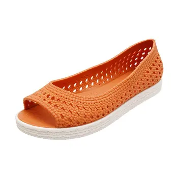 Дамски сандали Годишен Банкет Желе Обувки Глинен съд с Вкус на Пластмаса Workplac Оранжев Цвят Ежедневни Плосък Мода Дамски сандали