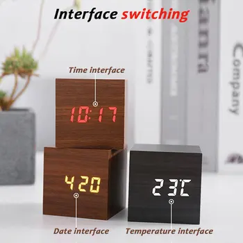 Led часовник мултифункционален температура настолни часовници, дървени цифри украса електронни настолни часовници с будилник, задвижвани от AAA/USB