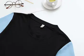 О-образно деколте мозайка puff ръкав дамски блуза 2021 нов плюс размер летни ежедневни дамски пуловери ризи, дамски блузи oversize