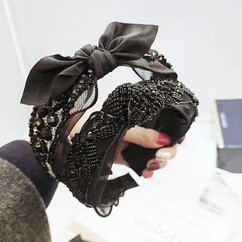 2020 Vintage Black Bead Hairbands For Women Girls Хоп Hair Clips Аксесоари Лента За Глава Opaska Do Wlosow Jewel Heafwear