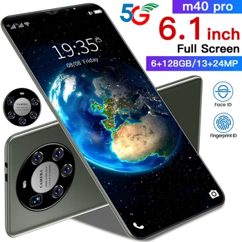 M40 Pro Евтин Смартфон 6.1-Инчов 6 GB RAM, 128GB ROM 4800mAh 10 Core Dual SIM+Micro SD 13+24MP MTK6889 Andriod 10.0 Мобилен телефон