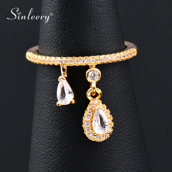SINLEERY Сълза Crystal Ring Adjusteble Size Rose Gold Silver Цвят на Корейската Мода Бижута 2021 Нов Прием на JZ648 SSK