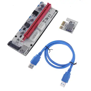 PCIE PCI-E 1x to 16x Video Adapter Продължавам Card Mining Кабел Комплект с 3 Порта Хранене PCIe Странично Card for БТК Mining Миньор
