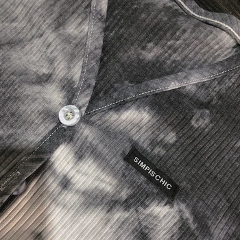 Тениски с къс Ръкав Дамски Вратовръзка Боядисват Vintage Crop Върховете Корейски Стил Дизайн Однобортная Градинска Облекло Ежедневна Мода, Хип-Хоп Нова