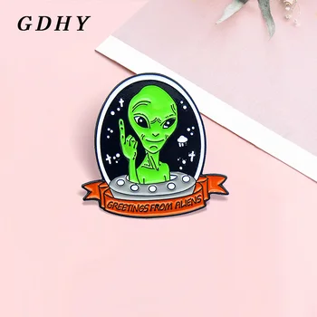 GDHY Един астронавт НЛО Емайл на Жени Потребителски Поздрави от извънземни Космически кораб Брошка Икона за чанти на Ревера на Жени Бижута Подарък за деца