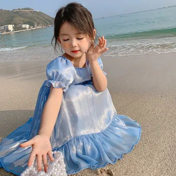 Децата Рожден Ден Сватбени Рокли За Момичета Лято Нова Корейска Облекло 3-7 Години Сладък Розов Син на Принцеса Плажни Момиче Рокли vestidos