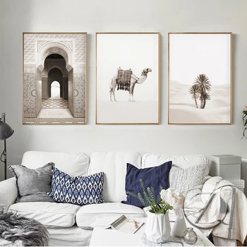 Скандинавски плакат Мароко пустинята камила и леопард печат на Ислямската стенни живопис с маслени бои стенни хол декорация на дома