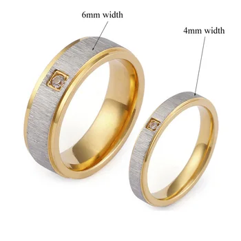 Реколта наждачные мат годежни пръстени за мъже и жени Алианс златно покритие бижу пръстен от неръждаема стомана с камък