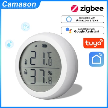 Camason Zigbee Sasha Сензор за Температура и влажност на въздуха Вътрешен Влагомер, Термометър Детектор Работи С Google Assistant или Alexa