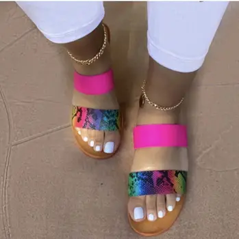 Дамски Чехли Мозайка Летни Пързалки, Открит Плаж Плосък Ток Шевни 2020 Мода Ежедневни Дамски Обувки Zapatos De Mujer