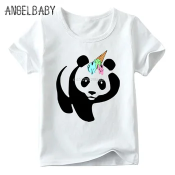 Децата Изненадани Dabbing Panda Ice Cream Printed T shirt Момчета и момичета Летни Бели Върхове Детска мультяшная тениска,ooo5066