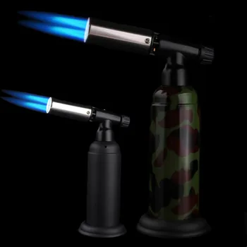 Нови кухненски Пулверизатор Факел Запалка Turbo Jet Ветрозащитный Двоен Огън Къмпинг Запалка Голяма Огнева Мощ Надуваем Бутан Газ Открит
