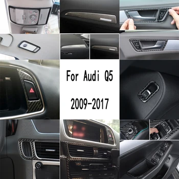 Въглеродни Влакна Автомобили Вратата Подлакътник Дръжка на Купата на Кутията Стъкло Бутона за Вдигане на Централна контролен Панел Рамка Покритие За Audi Q5 2009-2017