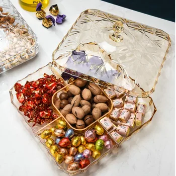 Европейски стил Сухофруктовые чинии Отделение С капак Начало хол Пластмасови прозрачни кутии с шоколадови бонбони WF