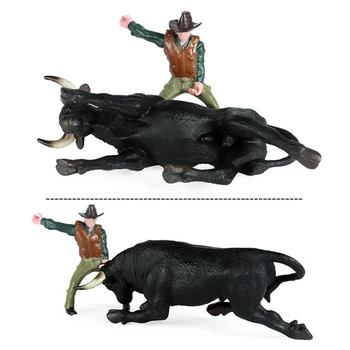 PVC Модел на Животните Играчки Родео Бик с Ездача са подбрани Статична Пластмасова Играчка за деца
