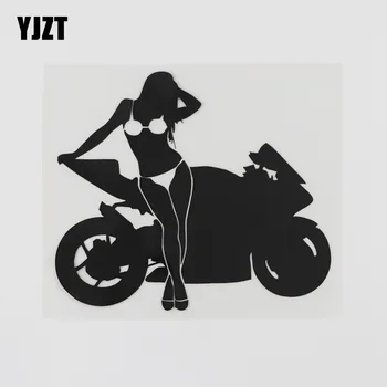 YJZT 13.6CMX11.8 СМ Секси Момиче Стикер Мотоциклет Мотоциклет Vinyl Стикер за автомобил Black/Silver 8A-0502