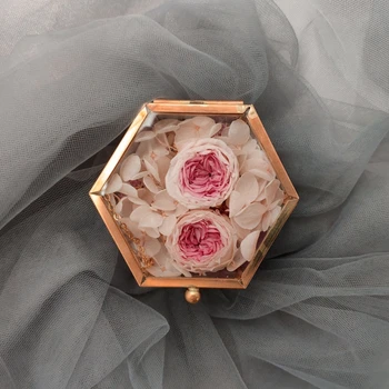 Розово Злато Мед Реколта Стъклени Кутии За Бижута - Шестоъгълник Геометричен Дисплей Бижута Организатор Спомен Кутия Case Home Decorative