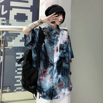 Лятна Градинска Облекло Ретро Harajuku Dark Splash Ink Персонални Вратовръзка Боядисват Fashion Printed С къси Ръкави на Блузи И Ризи Женски