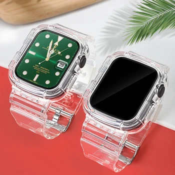 Clear Band for Apple Watch 44 42 милиметра 40mm 38mm Case, Women Сладко Момиче Crystal Jelly Protective for iWatch 6 5 4 3 2 1