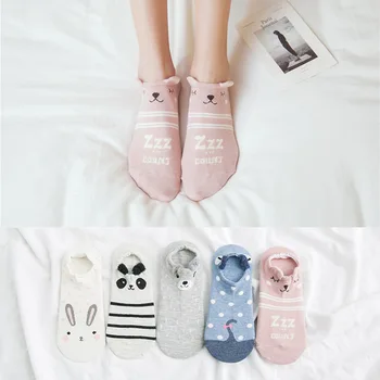 5 двойки=10 броя Карикатура дамски чорапи памук невидими чорапи Сладък животни Стерео ухото момиче глезените чорапи harajuku чорапи дишащи