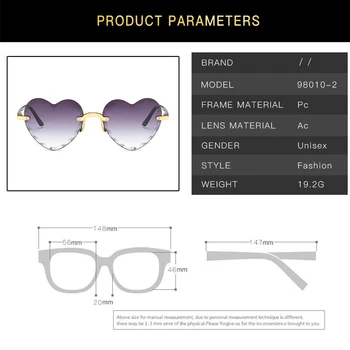 Cut Trimmed Lens сърце reimless слънчеви очила Модерен декоративни фотохромичните точки на Водача прозрачен дизайнерски модни очила