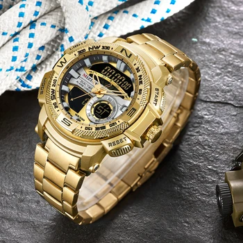 Mizums Watch Men Military Quartz Analog Digital Gold Ръчни Часовници за Мъже, Водоустойчиви Спортни мъжки Часовници Relogio Dourado Masculino