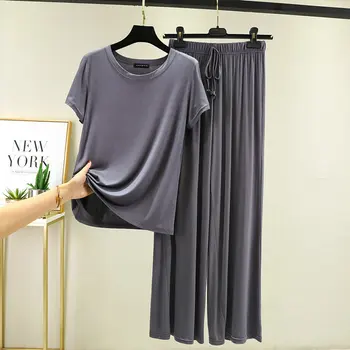Fdfklak 2021 New Modal Pajama Sets Women Lounge Сладко спално облекло Short Sleeve Casual Nightwear Large Size M-XXL Female Pijamas