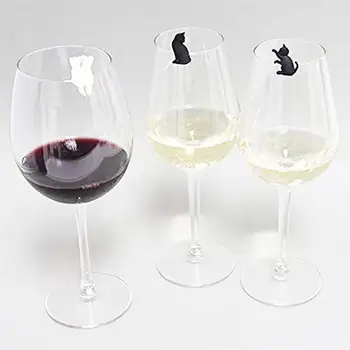 12шт Силикон Котка под Формата на Винена Чаша Mark Creative Wine Glass Recognizer Cup Distinguisher за Домашно парти (Смесен Цвят)