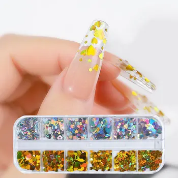 Маникюр пайети направи си САМ декорация на нокти етикети блясък във формата на сърце букви лазерен кръпка nail art 3D декоративни пайети изкуство