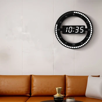 Led Дигитален Стенен Часовник 3d Светлинна Тъпо Електронни Стенни Часовници Дата на Температурата Мултифункционален Скок Втори Часовник Декорация на Дома