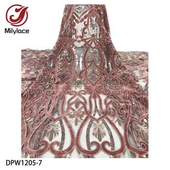 Milylace New designs Африканска лейси кърпа 5 ярда кадифе бродерия тюл лейси плат с пайети за официални рокли DPW1205