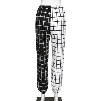 Hirigin Black Women Checkboard Plaid Elasticity Cargo Pants 2020 Spring Готика Female Streetwear Patchwork High Waist Long Pants