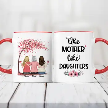 Цветна Персонализирана Чаша Mother & Дъщерите на Сърце Leaves Custom Made Чаши за Кафе, Чаши Ден на Майката RR2048