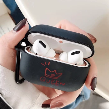 King Queen Couple Crown Сладко Headphones Cases Shell For Apple AirPods Pro Мек Черен Матиран TPU устойчив на удари AirPods 3 Funds Cover