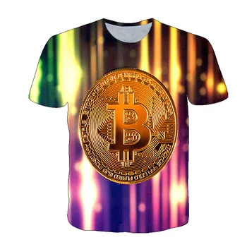 Цветни Bitcoin Мъжка тениска 3D Хип-хоп Harajuku Печат Лятна Тениска Графичен Готина Тениска Мъжка големи Ежедневни блузи Чай