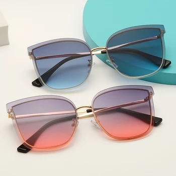 Нова мода Големи Слънчеви очила без Рамки Луксозната Марка, Дизайн Жени Метални Слънчеви очила с UV400 Нюанси Очила oculos de sol