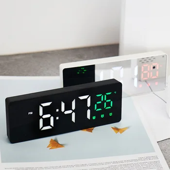 Digital alarm clock Огледало LED Нощни Лампи Термометър Стенни Часовници Лампа Квадрат, Правоъгълник, Многофункционални и Настолни Часовници USB