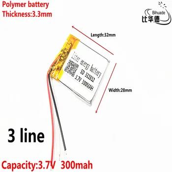 3 линия литровата енергийна батерия 3.7 V,300mAh,332832 полимерна литиево-йонна / литиево-йонна батерия за ИГРАЧКИ,POWER BANK,GPS,mp3,mp4