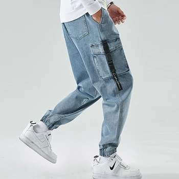 Марка Мъжки M-8XL Дънки Карго Мъжете 2021 Нова Мода Зреещи Пътеки Панталони Мъжете Множество джобове Ежедневните Дънки Дънкови Панталони Мъжете