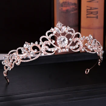 AiliBride Rose Gold Crystal Сватбената Корона Диадема За Сватбата на Убора Принцеса Диадема Жени Сватбена Украса За Коса-Аксесоари