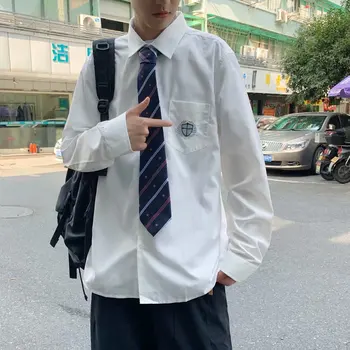Хонг конг стил на Корейската версия на новия dk uniform college style с дълги ръкави бяла риза момче двойка същата риза jk