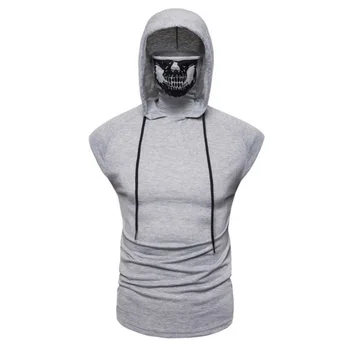 2021 Мъжка Мода с качулка без ръкави, тениска с черепа на Печат Маска Черен Сив Уличен Нинджа Облекло за Мъже Фитнес Тениски