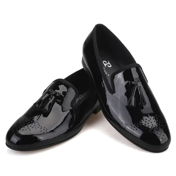 Piergitar черна лачена кожа класически мъжки модел обувки плюс размера на мъжки лоферы с пискюли вечерни и сватбени мъжки чехли за пушачи