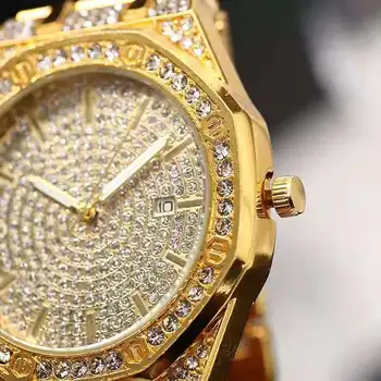 Луксозни Часовници за Мъже Full Iced Out Gold Watch Men Кристал Китката гледате Уникални Диамантени Часовници, Подарък за Мъже Relojes Para Mujer