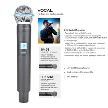GLXD GLXD4 Безжичен Микрофон Професионален UHF Dual System Ръчен Микрофон за Сценична Реч Сватбена Шоу Група Home