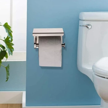 Самоклеящийся или Стенен Държач за тоалетна хартия, Държач за кърпички за Съхранение на хартия с Рафтове за съхранение на мобилен телефон