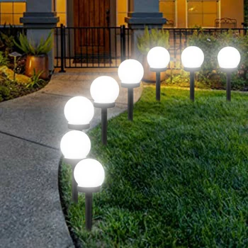 8 Бр./Лот LED Solar Powered Garden Light Outdoor Waterproof Ground Plug In Spherical Bulb Lawn Светлини Solar Panel Landscape Lamp