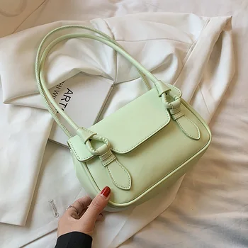 Зелен Малка Изкуствена Кожа Чанта на Рамото, с Къси Дръжки за Жени 2021 Лятна Мода Луксозен Франзела под Мишниците Чанти